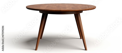 illustration of a round wooden dining table isolated on a white background with a clipping path included and rendered in a retro style