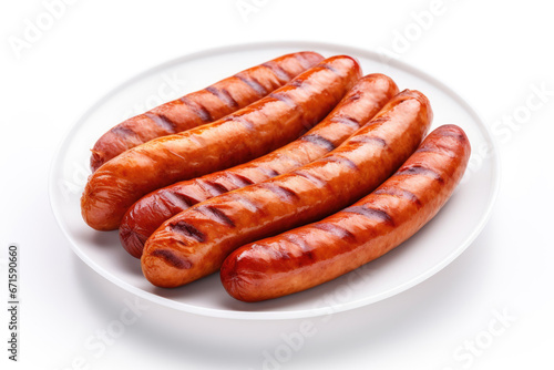 Grilled barbecue sausages isolated on white background