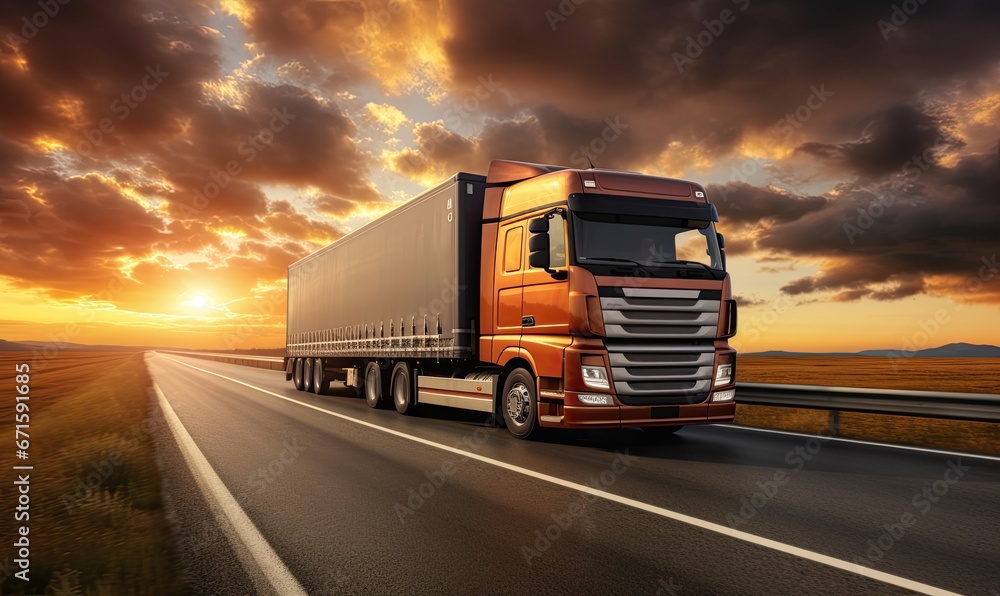 A Majestic Semi Truck Silhouetted Against a Vibrant Sunset A Majestic Semi Truck Silhouetted Against a Vibrant Sunset