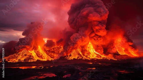 Lava and plumes from the Holuhraun Fissure Eruption by the Bardarbunga Volcano, Iceland. 