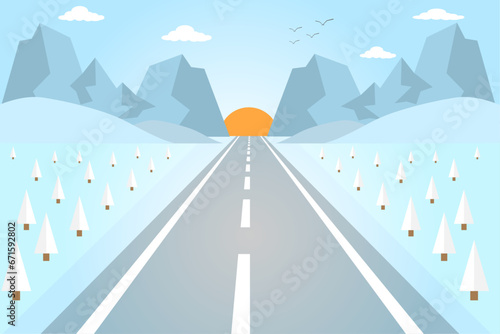 Winter snow merry christmas season at the blue mountain hill and the snow lake sunlight illustration