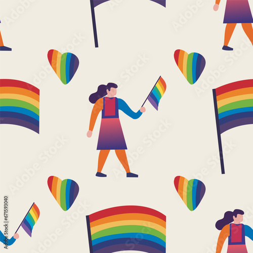 seamless pattern LGBTQ Pride Parade Set. Vector illustration of a gay pride parade. A group of people participating in the Pride parade. LGBT community