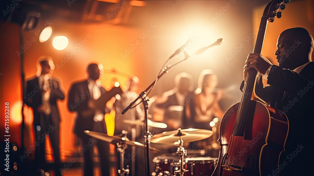 Fototapeta premium Musicians playing in jazz band on stage. 