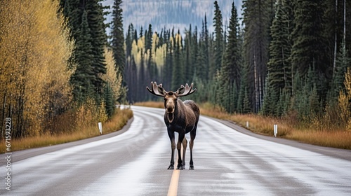 Moose Standing in Highway. 