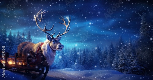 Santa Claus guiding his sleigh through the night sky © Valentin