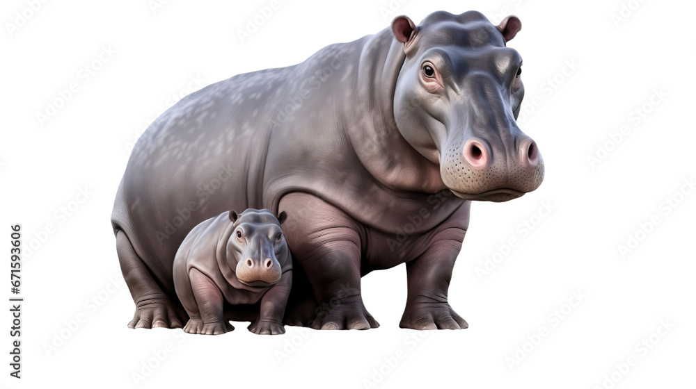 Hippo with baby on transparent background Hippo with baby on transparent background
