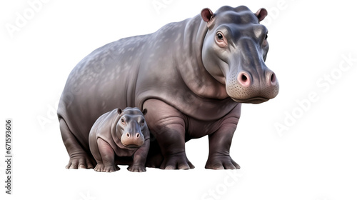 Hippo with baby on transparent background