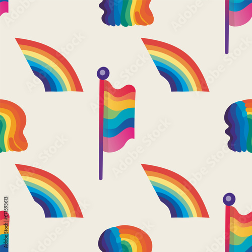 seamless pattern LGBTQ Pride Parade Set. Vector illustration of a gay pride parade. A group of people participating in the Pride parade. LGBT community