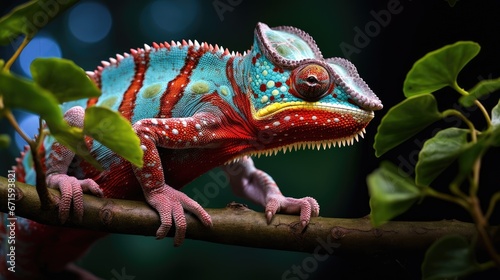 Panther chameleon (Furcifer pardalis) male on branch
 photo