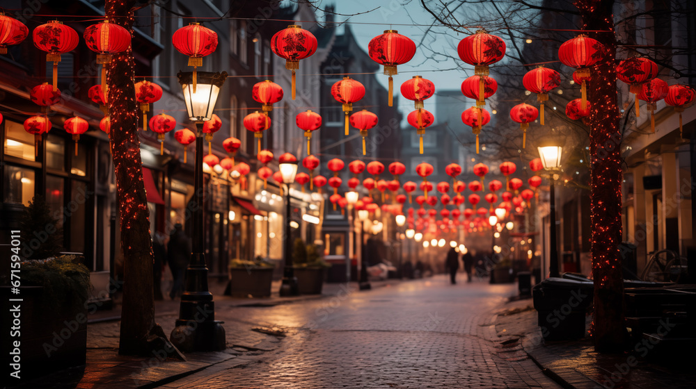 Chinese New Year lanterns on the city streets.
