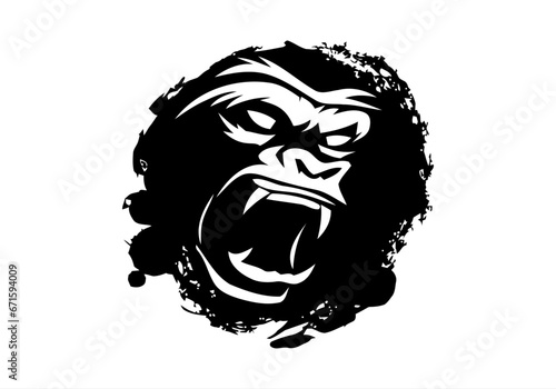 angry, animal, ape, boss, bow tie, cigar, cigarette, club, fitness, gaming, gorilla, gorilla head, gym, icon, illustration, King Kong, logo, mascot, monkey, muscle, pipe, power, silverback, smoke,