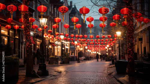 Chinese New Year lanterns on the city streets.