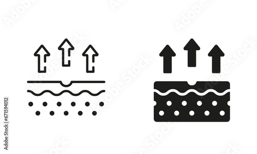 Moisture Evaporation of Skin Symbol Collection. Skin Water Loss Line and Silhouette Black Icon Set. Skin Structure and Arrows Up Moisture Wicking Process Pictogram. Isolated Vector Illustration