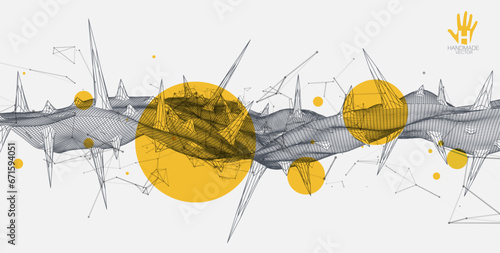 Wireframe science background with plexus effect. Futuristic handmade vector.