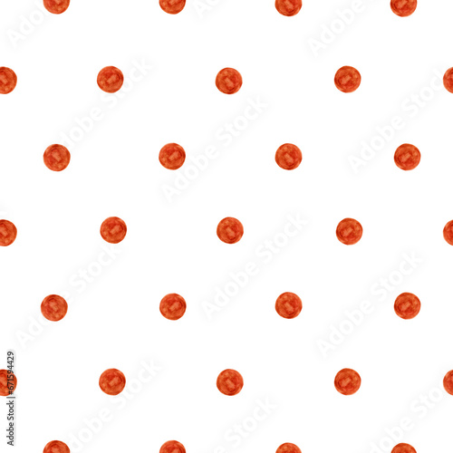 Fototapeta Naklejka Na Ścianę i Meble -  Watercolor seamless pattern with orange dots. Isolated on white background. Hand drawn clipart. Perfect for card, fabric, tags, invitation, printing, wrapping.