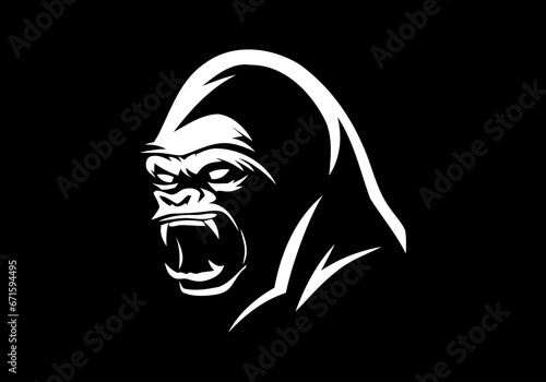 angry, animal, ape, boss, bow tie, cigar, cigarette, club, fitness, gaming, gorilla, gorilla head, gym, icon, illustration, King Kong, logo, mascot, monkey, muscle, pipe, power, silverback, smoke,