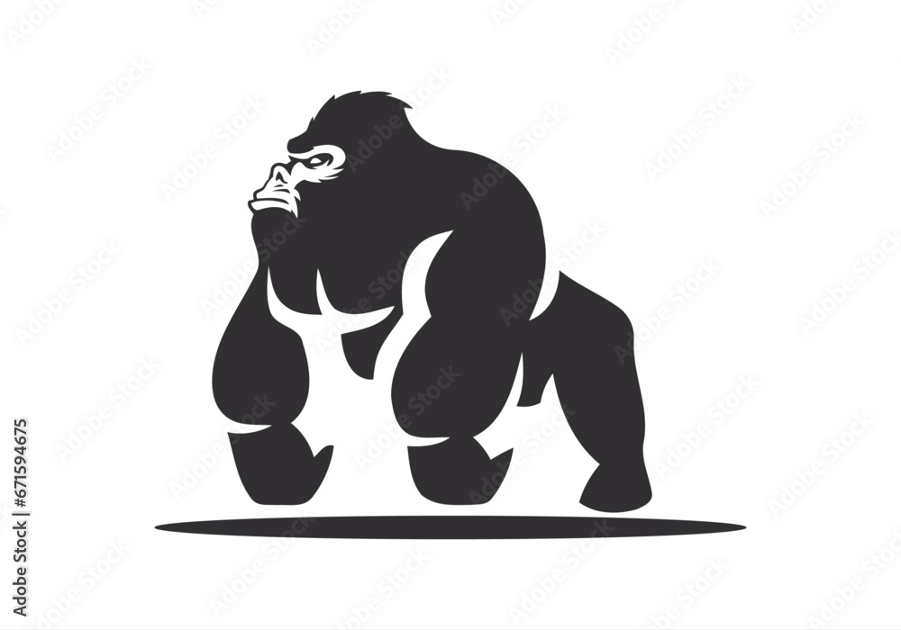Obraz premium angry, animal, ape, boss, bow tie, cigar, cigarette, club, fitness, gaming, gorilla, gorilla head, gym, icon, illustration, King Kong, logo, mascot, monkey, muscle, pipe, power, silverback, smoke,