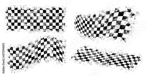 Racing flags monochrome set emblems