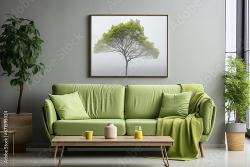 green sofa and white wall in modern living room professional photography © NikahGeh