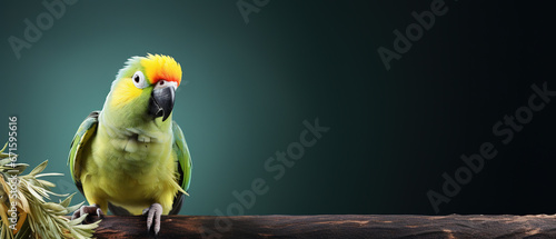 Front view of a collared parakee on isolatedbackground. Wild animals banner with empty copy space