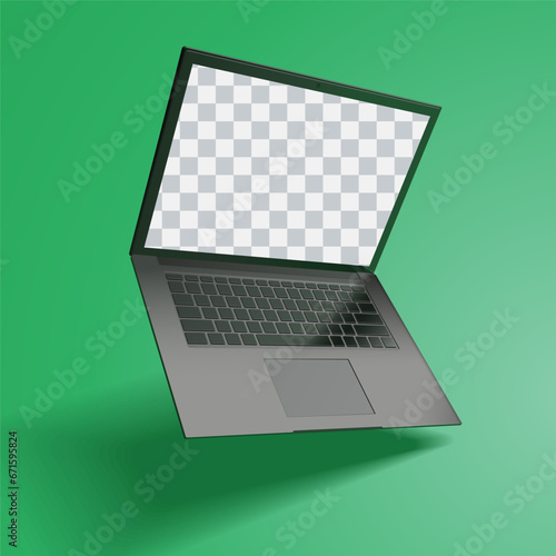 Black Laptop Mockup Floating on Green background