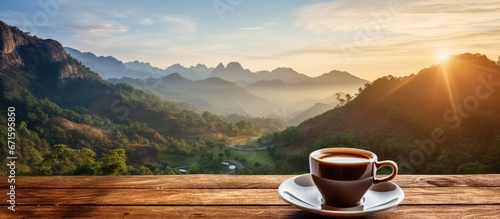 Morning coffee with mountain view Image photo