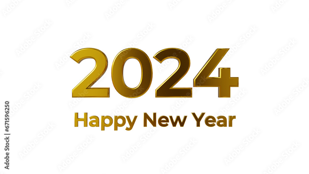 Happy new year 2024, golden text 3d, 3d render Happy new year 2024, golden text 3d, 3d render