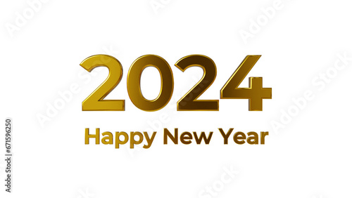Happy new year 2024, golden text 3d, 3d render
