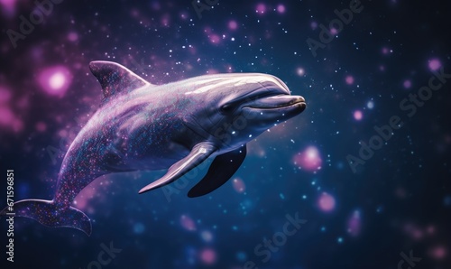 Dolphin in the deep blue sea. Dolphin swimming underwater in beautiful magic light. Nature background. © TheoTheWizard