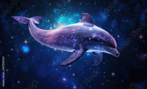 Dolphin in the deep blue sea. Dolphin swimming underwater in beautiful magic light. Nature background. © TheoTheWizard
