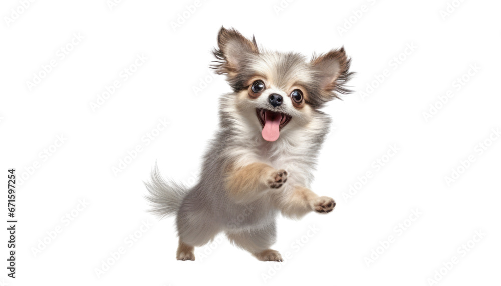 play happy pomeranian dog isolated on transparent background cutout