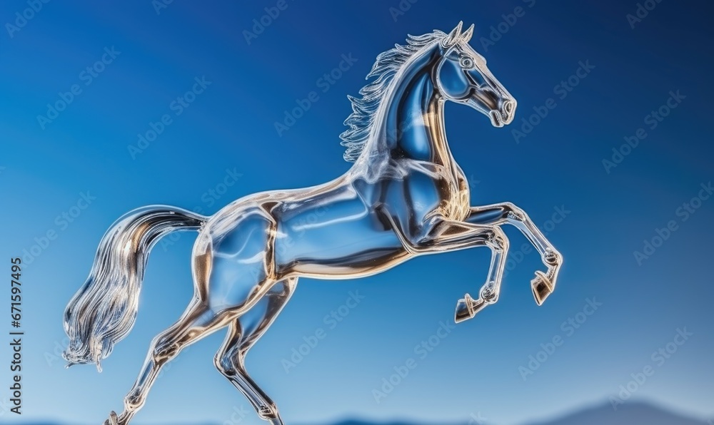 Ice sculpture of horse in dynamic pose. Beautiful horse ice figure. Ice sculpture of horse in dynamic pose. Beautiful horse ice figure.