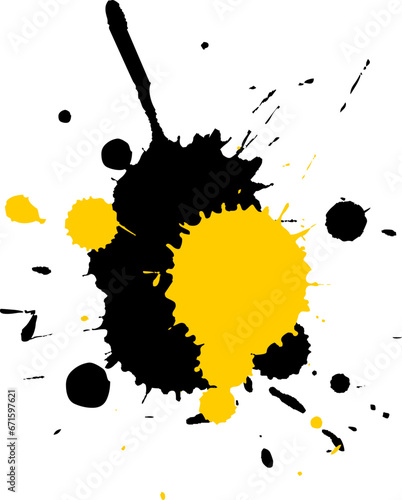 yellow black dropped ink painting splash splatter grunge graphic element on white background