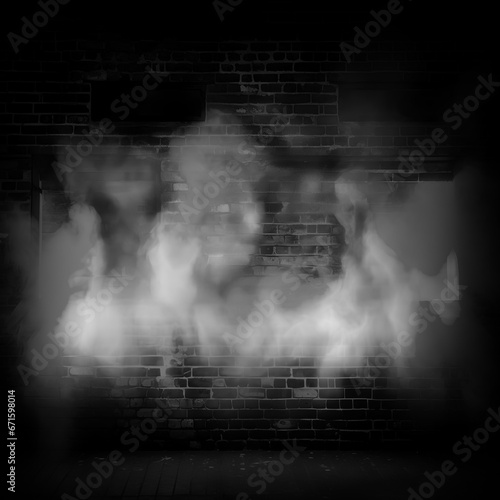Black and white Neon rays on a neon brick wall with smoke