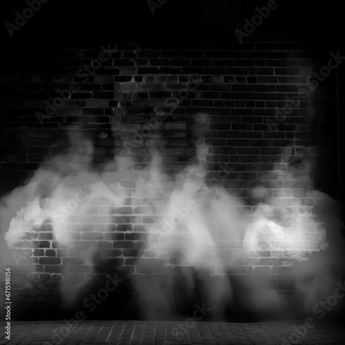 A spotlight shines on the smoke and brick wall, Black and white, abstract background