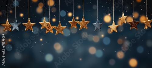 hanging golden star ornament room decoration for festive theme, Generative Ai 