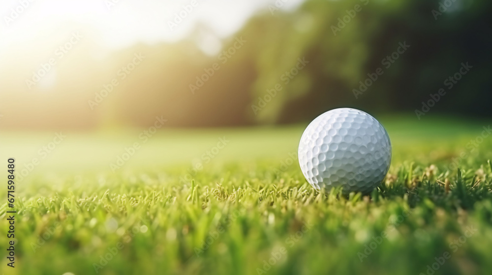 Obraz premium Golf ball with sunrise background.