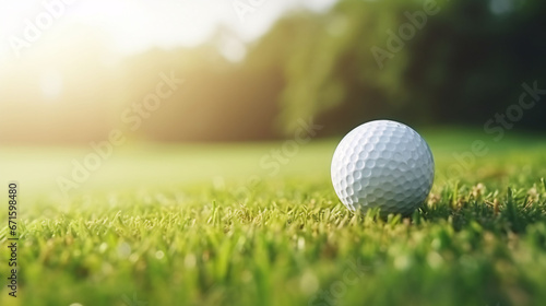 Golf ball with sunrise background.