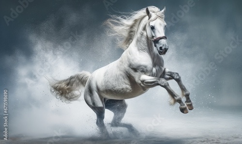 Leinwand Poster Beautiful white horse galloping in the sea