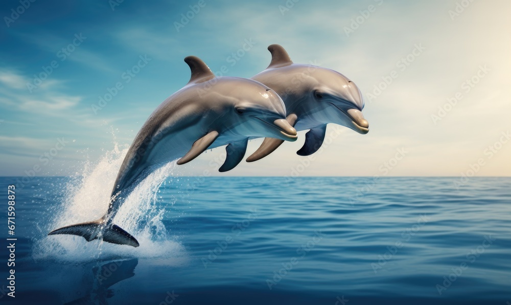 Dolphins jumping out of the water. Nature background. Dolphins jumping out of the water. Nature background.