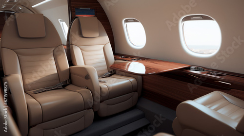 Interior of luxurious private jet. Generative AI. © Stefan95