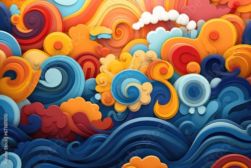 Abstract colorful background with waves and sun. stract background for Play God Day