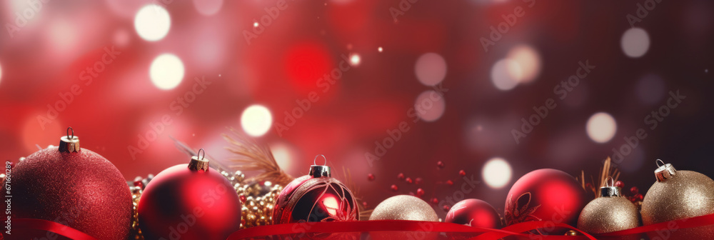 Festive Christmas or New Year red background with decorations and gift boxes. Festive Christmas or New Year red background with decorations and gift boxes.