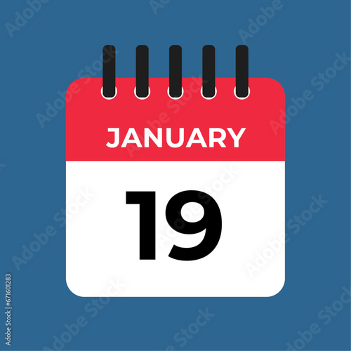 january 19 calendar reminder. 19 january daily calendar icon template. Calendar 19 january icon Design template. Vector illustration