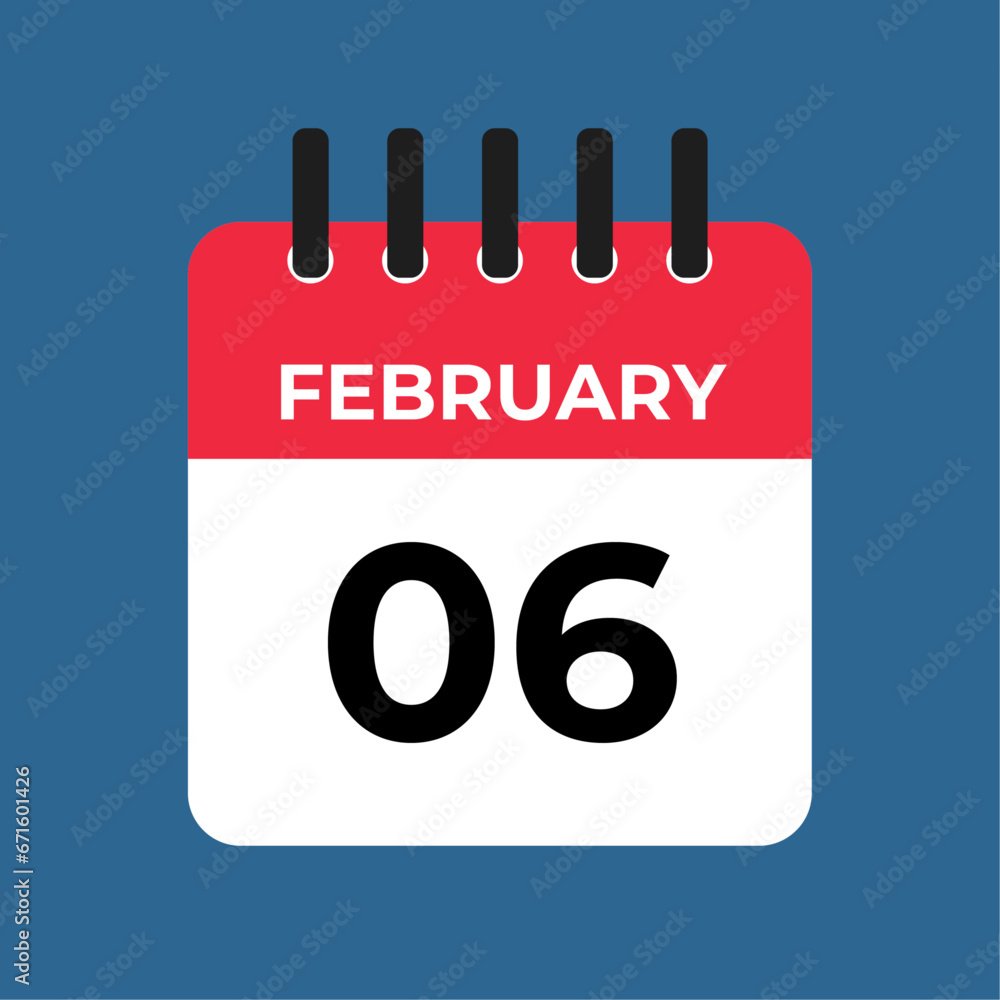 february 6 calendar reminder. 6 february daily calendar icon template. Calendar 6 february icon Design template. Vector illustration february 6 calendar reminder. 6 february daily calendar icon template. Calendar 6 february icon Design template. Vector illustration