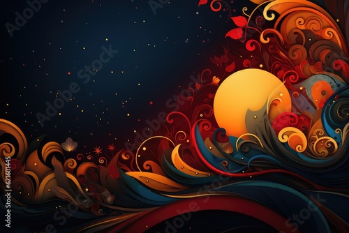 Abstract background with swirls, stars and sun. January 8: Feast of the Epiphany.  photo
