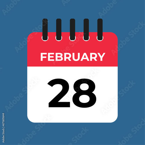 february 28 calendar reminder. 28 february daily calendar icon template. Calendar 28 february icon Design template. Vector illustration