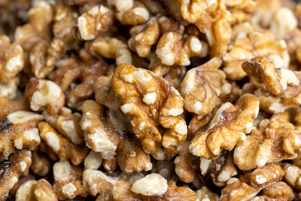 Walnut kernel on the kitchen table during cooking Walnut kernel on the kitchen table during cooking