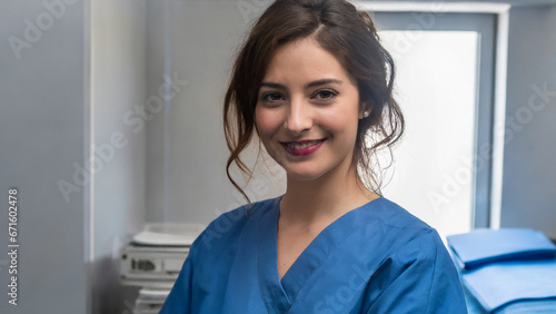 Female nurse with blue coat in hospital ward