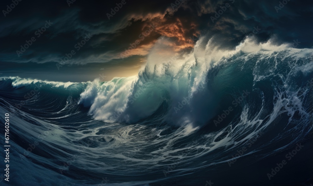 Surfing ocean wave. Blue ocean wave. Nature background. Big ocean waves.